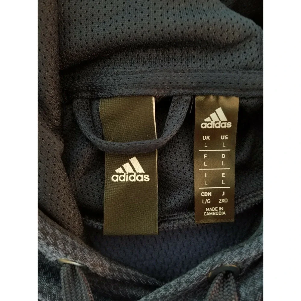 Adidas Blue Pullover Hoodie Logo Men's SIZE L actual Sz XL Climawarm Navy